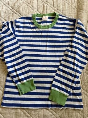 Hanna Anderson Unisex small Striped Long Sleeve pajama set with Green Trim
